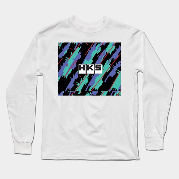 HKS Retro Pattern Tapestry Long Sleeve T-Shirt by machinistwrestler